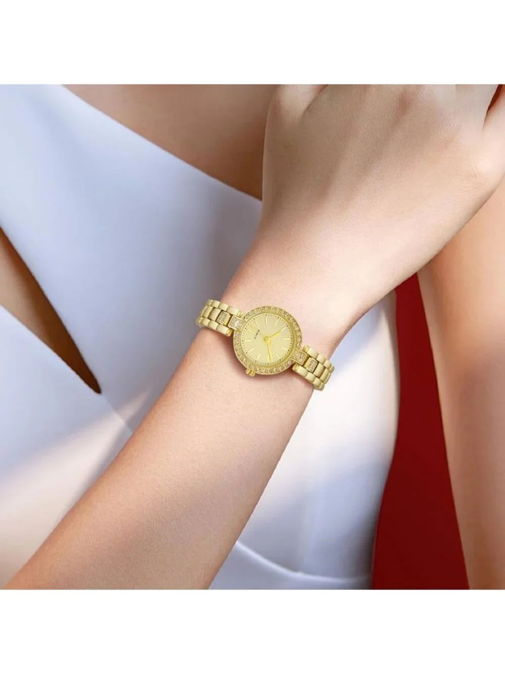 Womens Gold Analog Quartz Relogio Feminino Waterproof Bracelet Round Wrist Watch